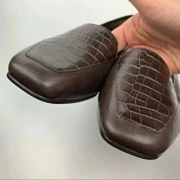 New Antonio Melani flats size 8 brown leather tortoise embossed smoking loafers - Picture 9 of 12